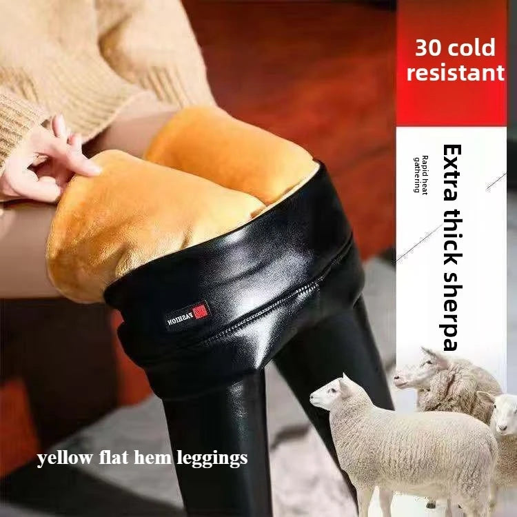 Winter Warmth Essentials Fleece Leggings High Waist Faux Leather Pants Women's Thermal Lined Footed Stirrup Tights Cold Climate
