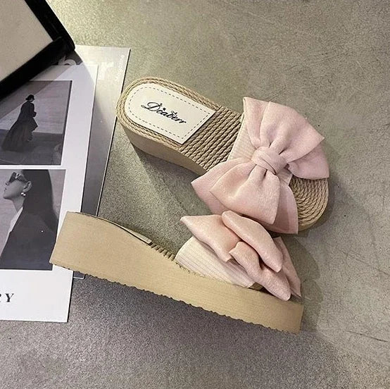 Platform Woman Slippers With Bow Sandals Easy Wears Shoes for Women Vip New Collection Designer Luxury Stylish Slides Wholesale