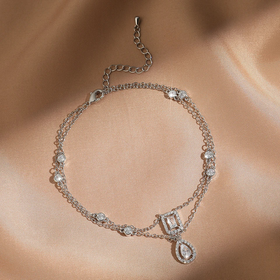 Geometric Oval Pendant Anklets for Women Sliver Color Vintage Crystal Chain Charm Anklet Beach Foot Jewelry