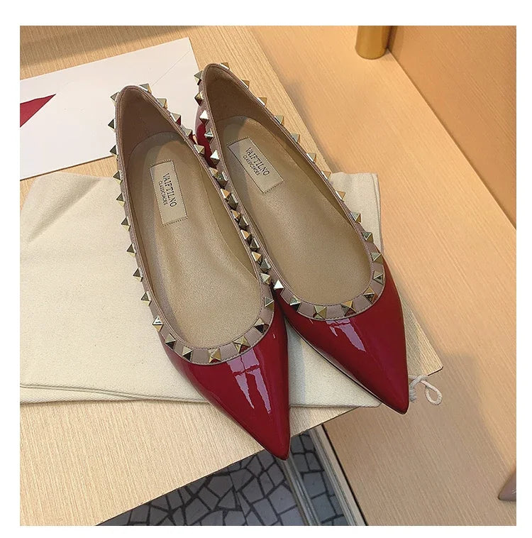 Women's Flat Shoes luxury woman shoes Leather Brand Rivet Flat Shoes Comfortable Casual Outdoor Pointed Toe Shallow Ladies shoes