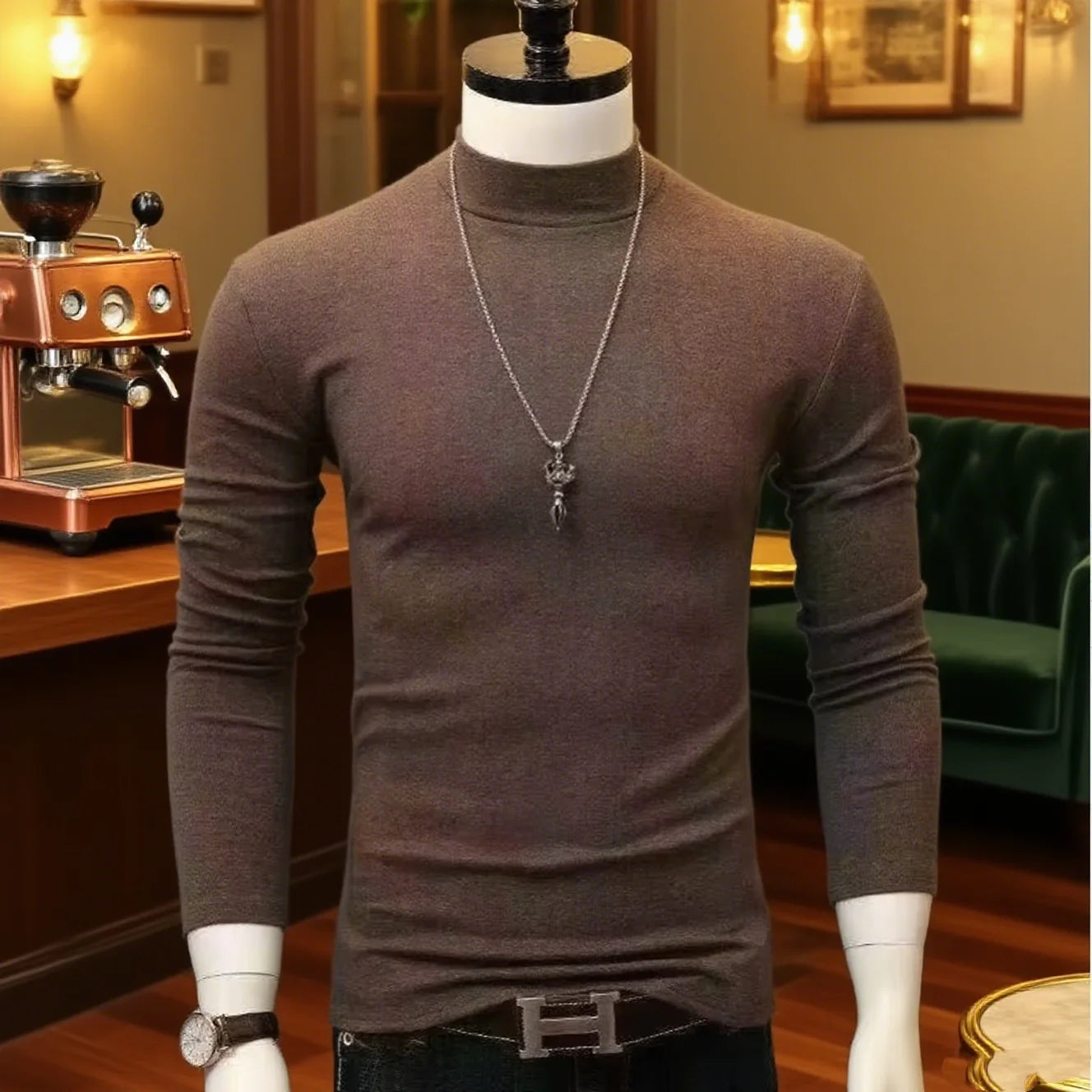 Men's Original Shirts Fall/Winter T-Shirt Fashionable Inner Wear for Men Slim Fit Turtleneck Shirt Solid Black Long Sleeve Shirt