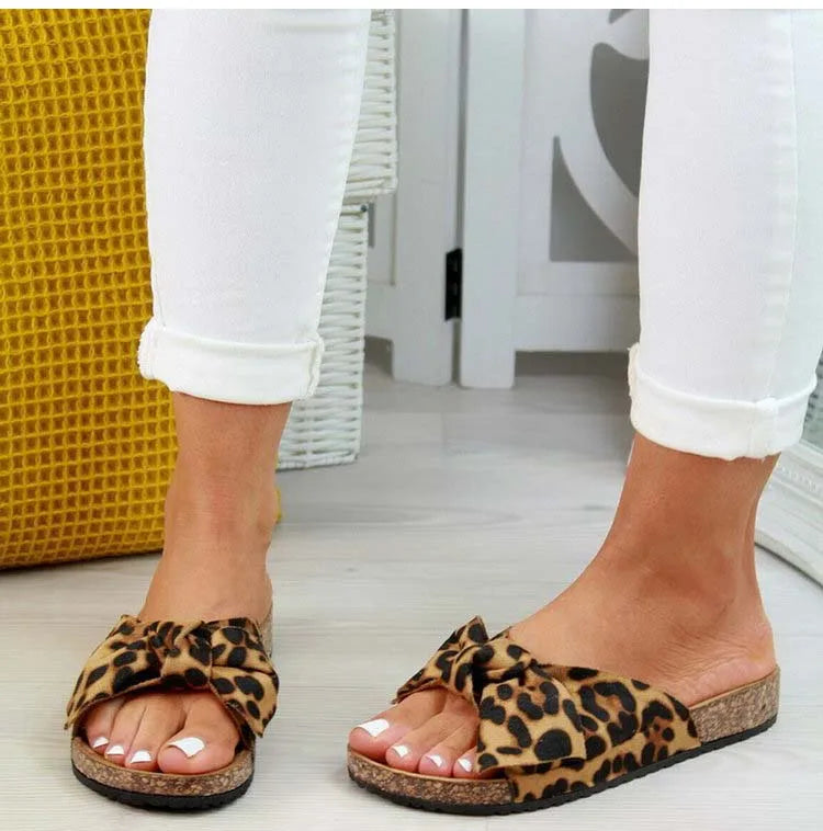 Women's Sandals 2022 Summer Platform Retro Sandals Woman  Fashion Bow Leopard Beach Slippers Women Plus Size
