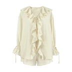 Ruffled Leisure Suit with Loose Top and Shorts for Women