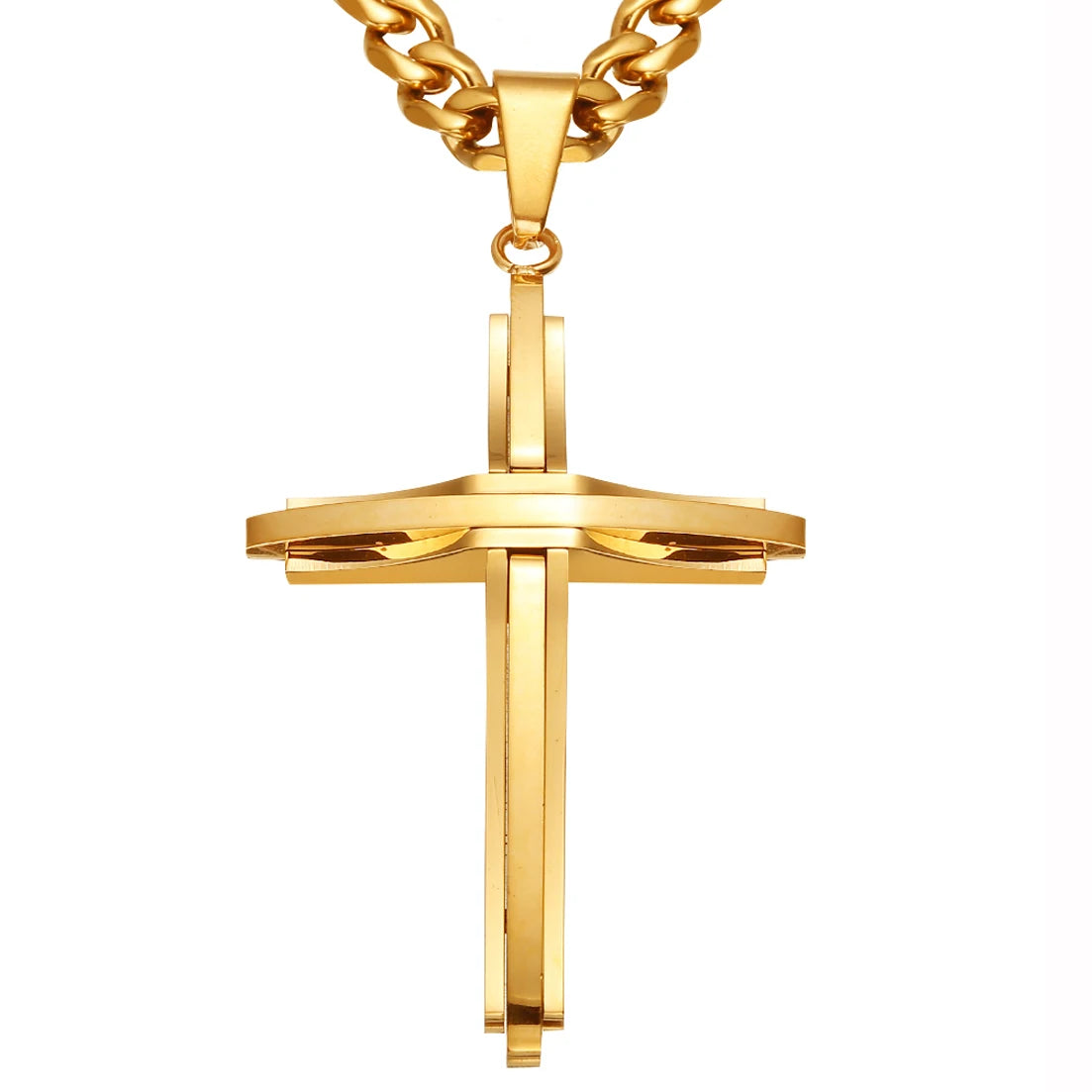 Vintage Cross Pendant Necklace Punk New Design Classic 316L Stainless Steel Curb Chain Men Women Necklace Jewelry