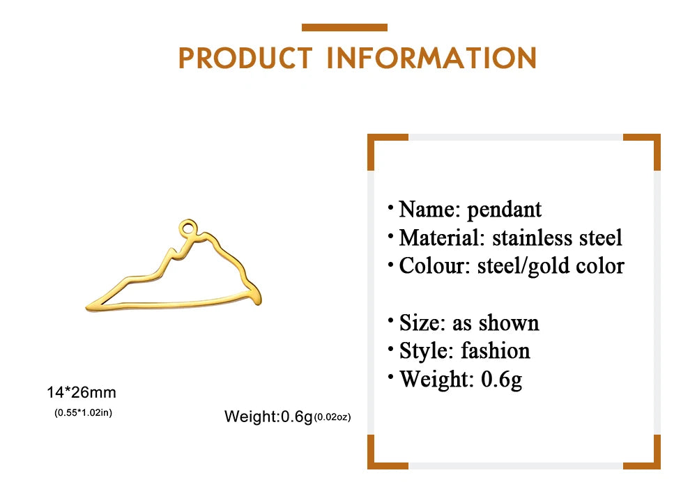 EUEAVAN 10pcs United States New York Washington State Map Pendant for Necklace Stainless Steel Charm DIY Jewelry Making Supplies