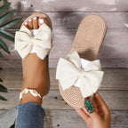 Women Slippers Fashion Trend Bow Anti Slip Sandals Wear-resistant Comfortable Soft Sole Flat Heel Slippers Home Slides Women