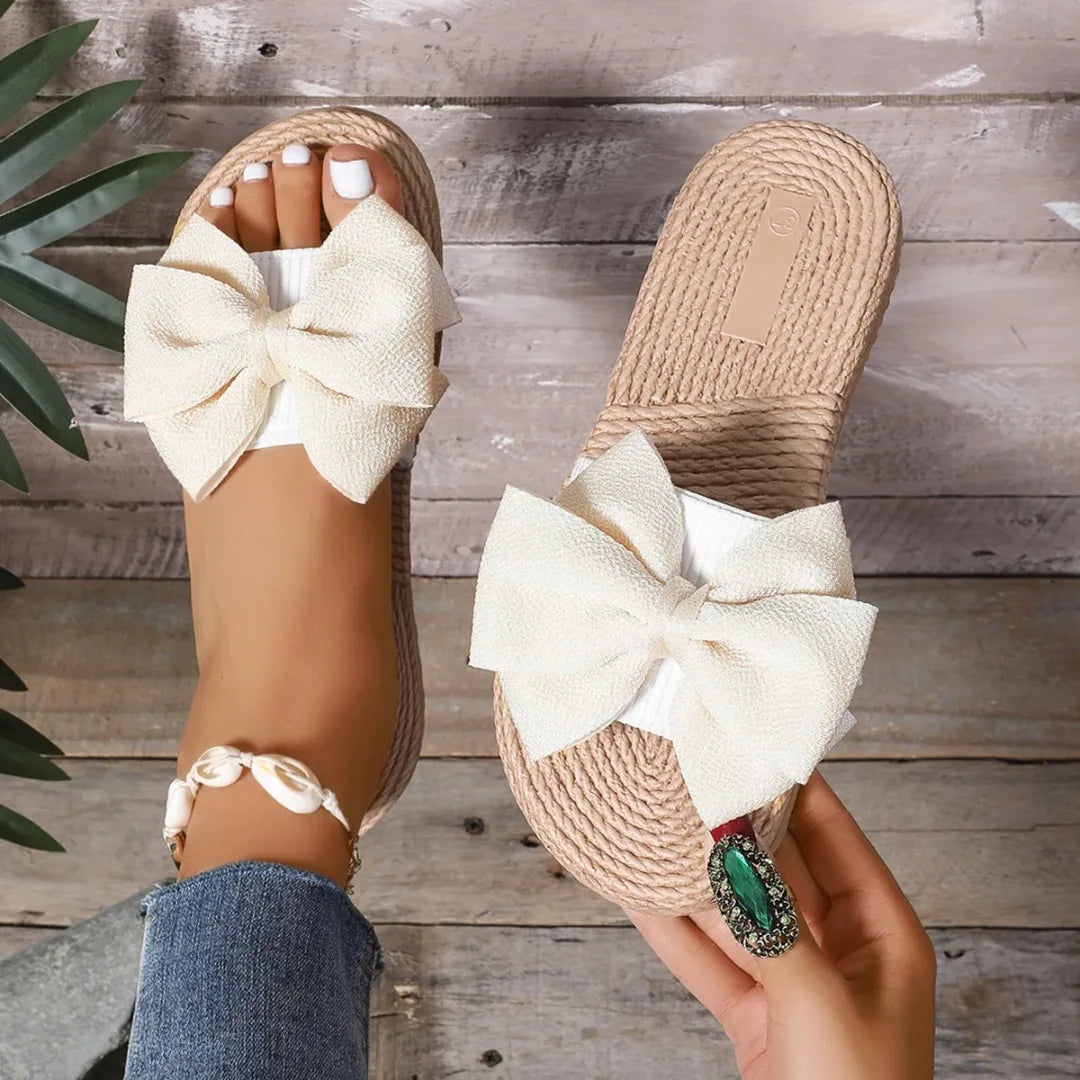 Women Slippers Fashion Trend Bow Anti Slip Sandals Wear-resistant Comfortable Soft Sole Flat Heel Slippers Home Slides Women