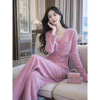 Autumn and winter new set fashionable temperament small fragrant style sweater+wide leg pants two-piece set