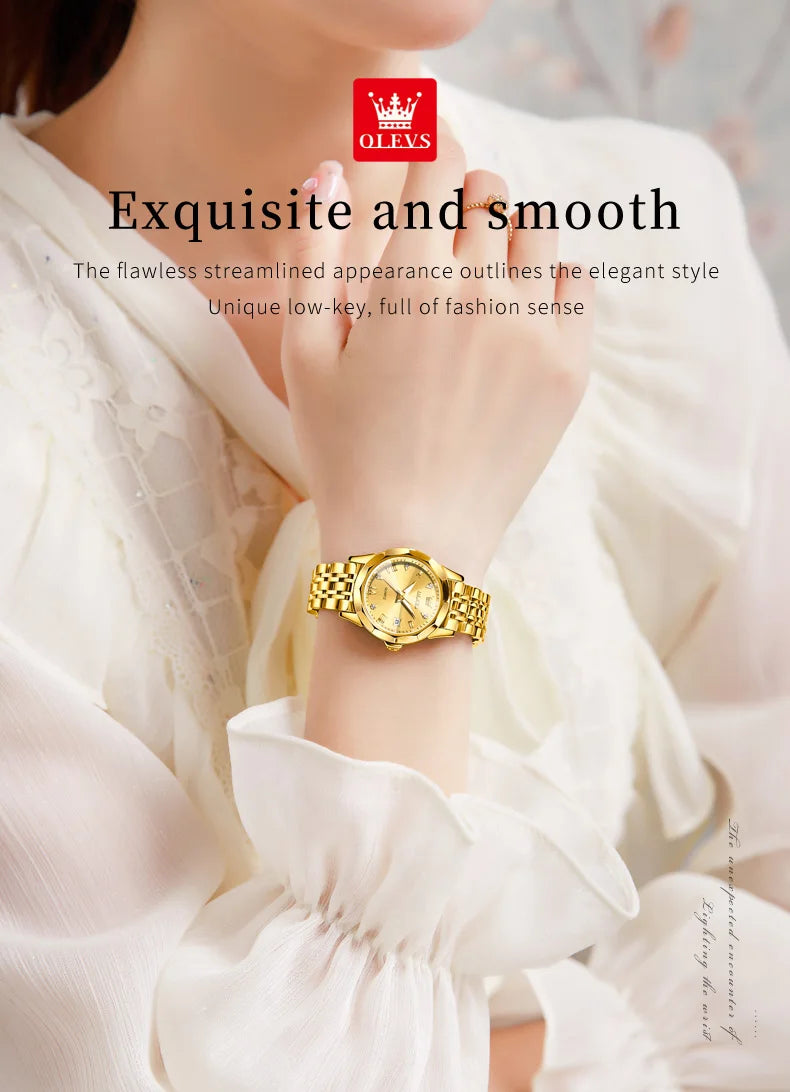 OLEVS 9931 Top Original Couple Watch Stainless Steel Rhombus Mirror Design Luxury Quartz Watch for Men Women Lover's Wristwatch