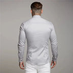 Men's Shirt Fashion Full Sleeve Shirt Men's Muscle Casual Slim-fit Business Dress Solid Color Shirt Men's Gym Fitness Men Shirt