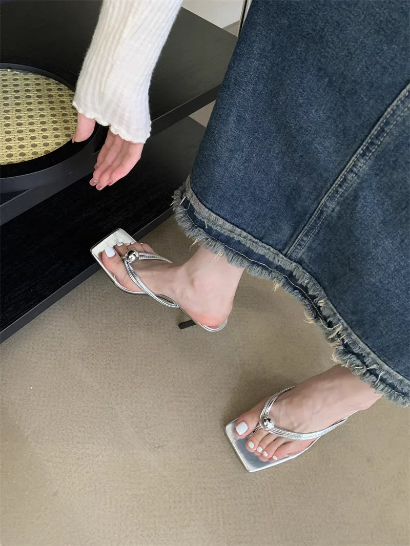 Women High Heels Slippers Designer Heeled Sandals Elegant Shoes Woman Summer 2025 Trend Fashion Fliop Flops Casual Slides Mujer