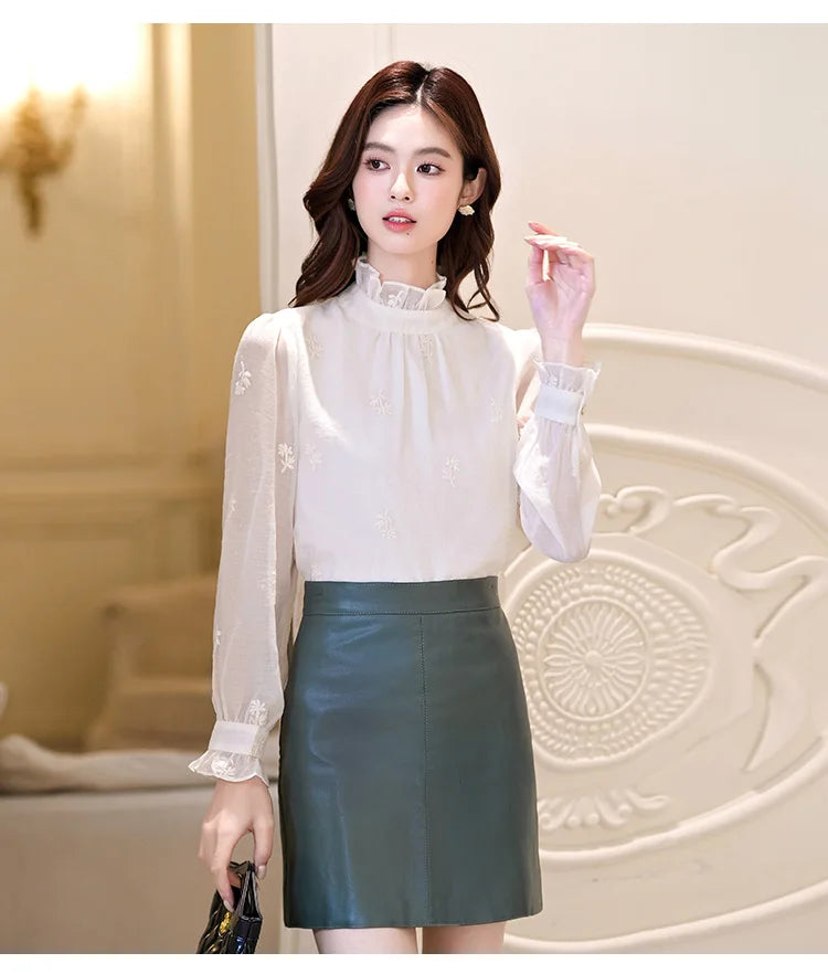 Women Blouse Shirt New Long Sleeve Ruffled Collar Elegant Embroidery Blouse Shirt Women Tops Blouses Shirts Blusas Camisas Q770