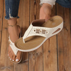 Woman Slippers Leather Non-Slip Soft Platform Shoes Flip Flops Summer Wedge Sandals Fashion Orthopedic Slippers Slides Women