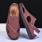 New Handmade Summer Sandals Men Breathable Leather Shoes Man Outdoor Men Sandals Antiskid Beach Sandals Hollow Shoes Fashion