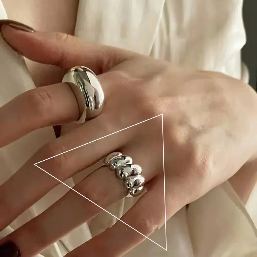 Real 925 Sterling Silver Retro Round Geometric Ring For 2 Rings Women Chain Vintage Fine Jewelry Minimalist Accessories Gift