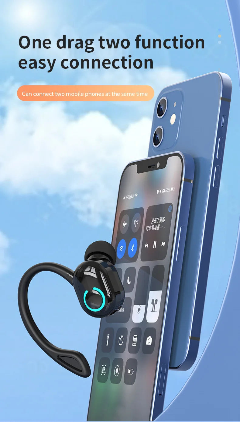 Bluetooth 5.2 Business Wireless Headphone Ear-Hook Mini HIFI Bass Noise Cancelling Earphone With Mic Sport Game Headset