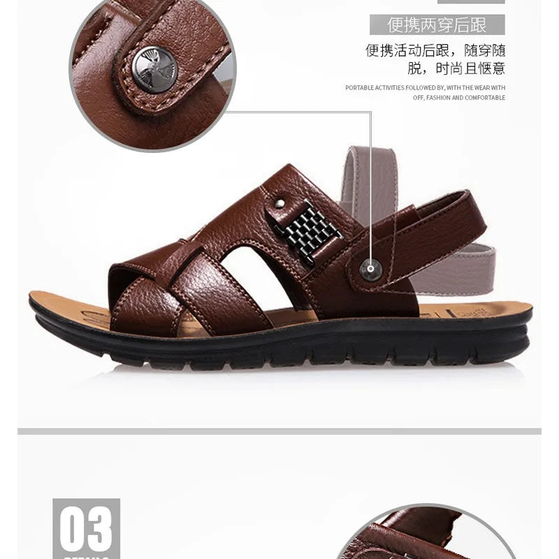 2024 New Men's Sandals Luxury Genuine Leather Men Shoes Casual Non-slip Beach Slippers Comfortable Open Toe Men Sandalias 38-47