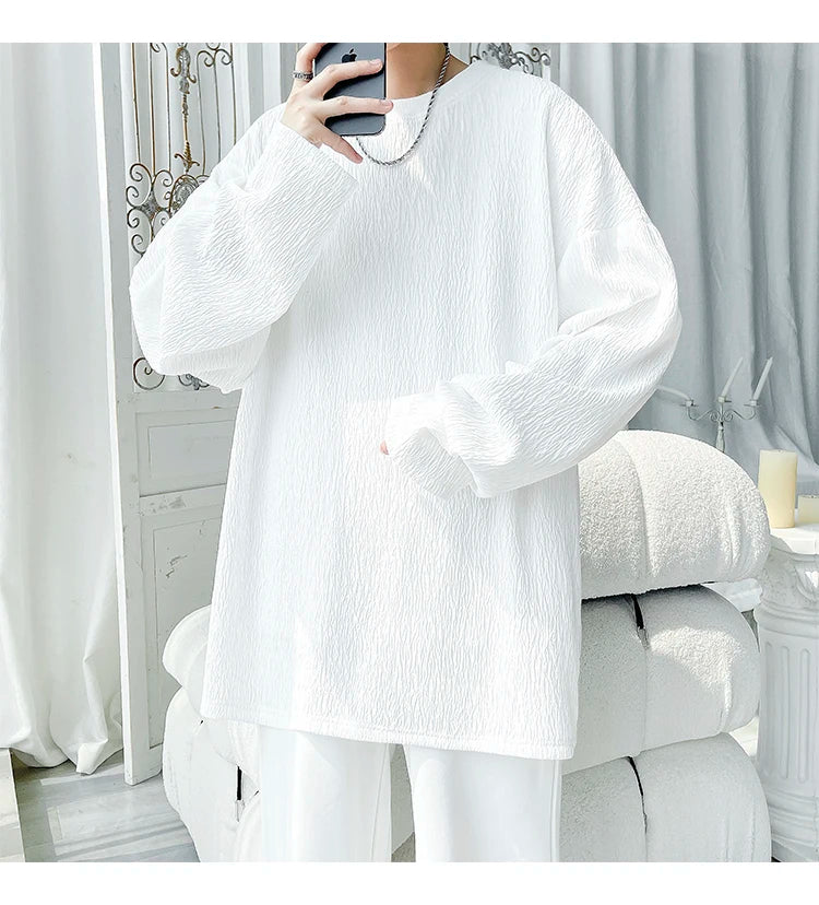 Men's High Street Long Sleeve T-Shirt - Trendy Casual Top Loose Fit Comfortable Wear, Modern Minimalist Style, Everyday Essentia