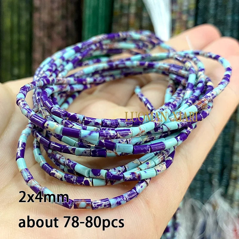 Natural Stone Purple Blue Sea Sediment Jasper Turquoise Abacus Square Spacer Beads for Jewelry Making DIY Bracelet Accessories