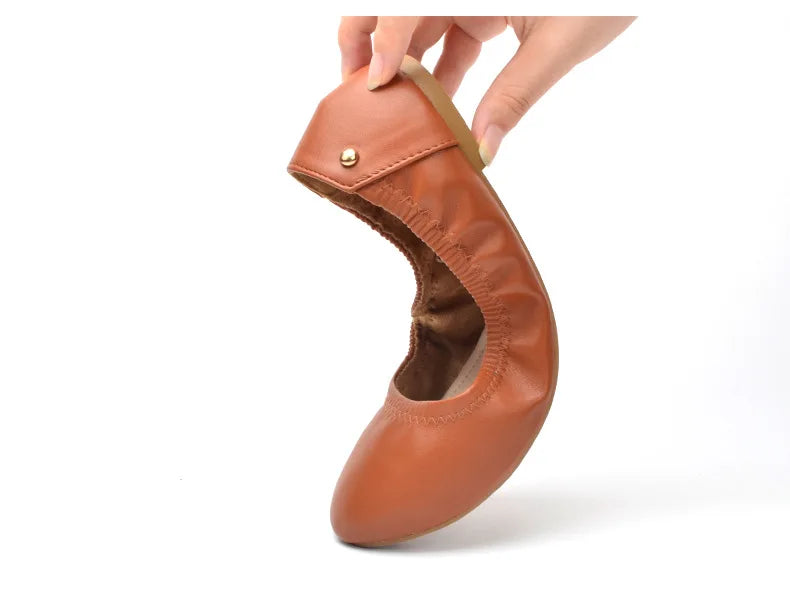 Women Ballet Flats Fashion Foldable Leather Loafers Soft Slip on Woman Luxury Brand Prom Ballerina Flats Wedding Party Shoes