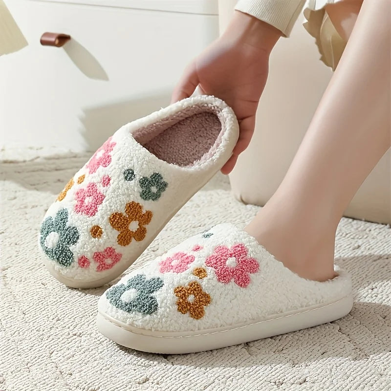 [Women's Flower Slippers] Women's Flower Slippers Winter Home Warm Slippers Home Couple Slippers