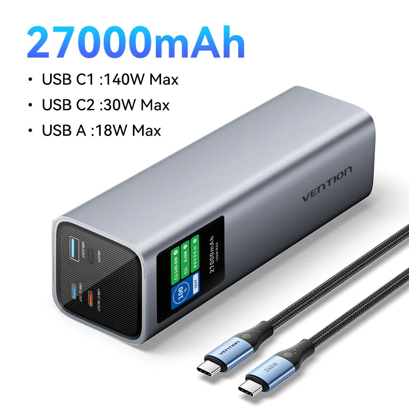 Vention Power Bank 140W 27000mAh Portable PD External Battery PowerBank 100W for Macbook Pro iPad iPhone Laptop Notebook Xiaomi