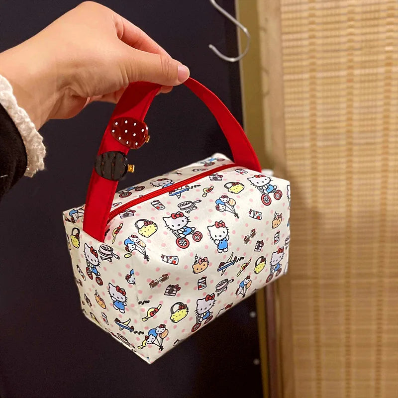 Hello Kitty Cosmetic Bag Large Capacity Travel Makeup Organizer Portable Toiletry Case Lipstick Storage Pouch Cute Cartoon Print