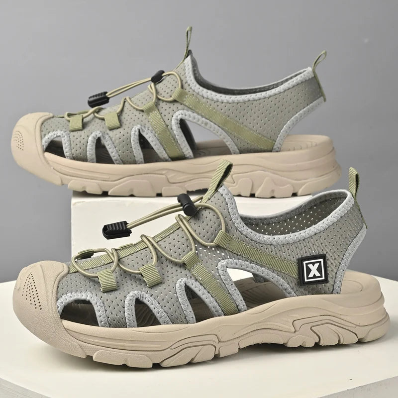 Handmade Sandals Men Breathable Summer Shoes Man Outdoor Men Sandals Antiskid Beach Sandals Hollow Shoes Collision Avoidance