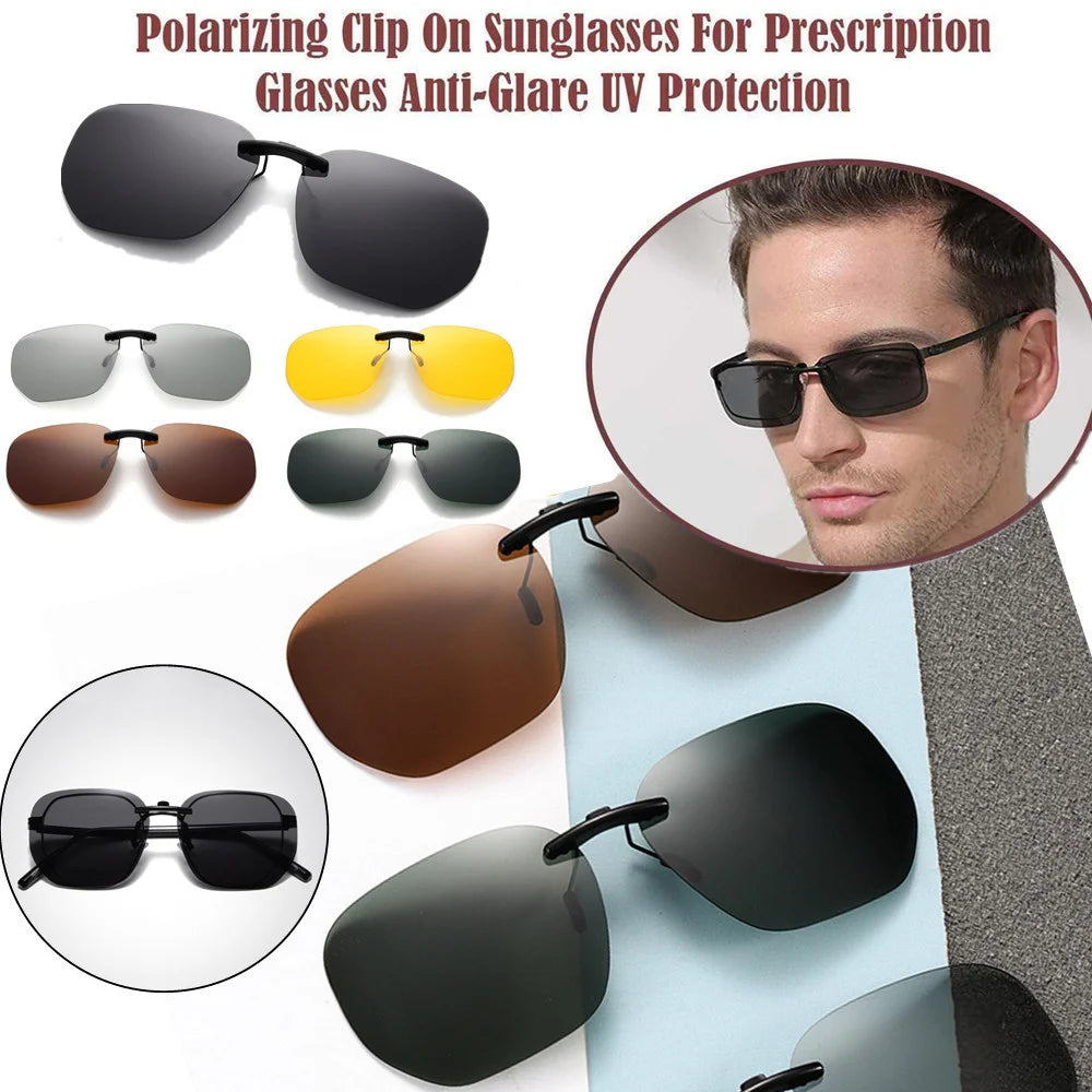 Square Clip On Sunglasses Women Polarized Black Lens UV400 Night Vision Driving Men Goggles Clips Anti Glare Vintage Glasses