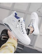 Men's Mid-top Shoes with Simple Solid Color Design Flat Bottom for All Seasons Durable  Anti-slip Lace-up Walking Casual Shoes
