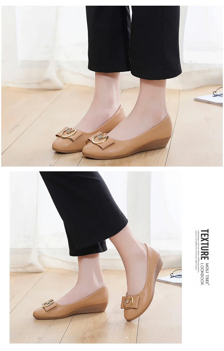 Flats Shoes Woman Foable Ballets Metal Buckle Bow Flats Lady Fall Shoes Girl Ballerina Dress Moccasin Rhinestone scintillation