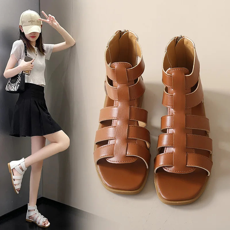 Women's Sandals Summer Elegant Casual Low Heels Flats Gladiator White Fish Toe with Best Selling Woman Shoes