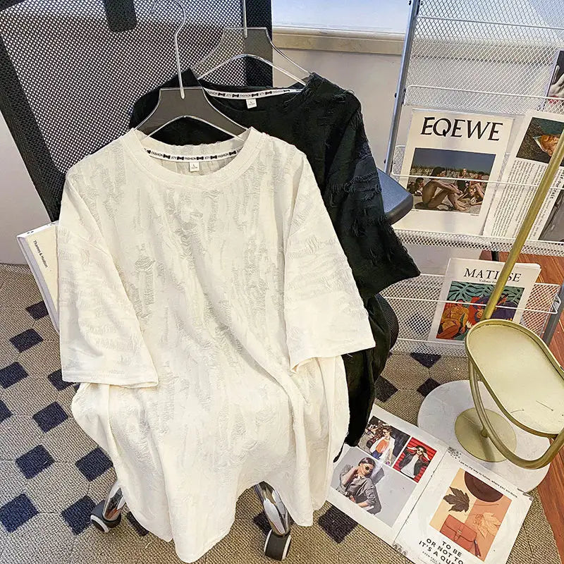 Embroidered Holes Short Sleeve T-Shirt Women Summer New Top