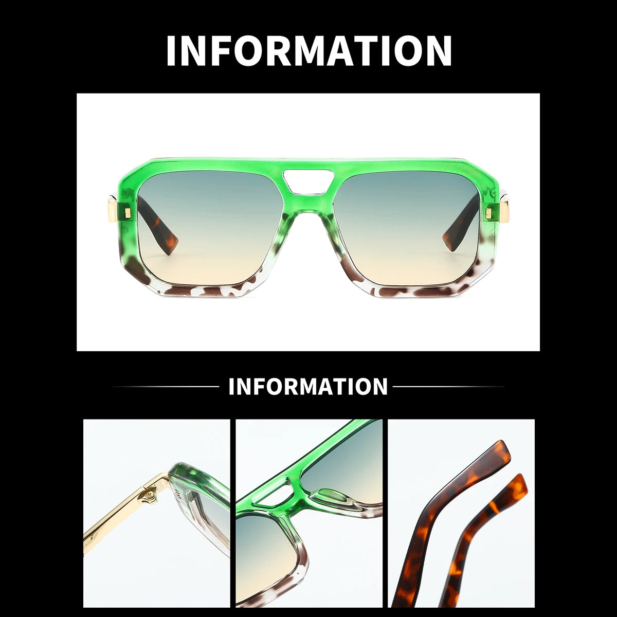 Sunglasses Men Art Geometry Double Frame Glasses Double Beam Glasses Square Frame Modern Minimalist Commuting Items