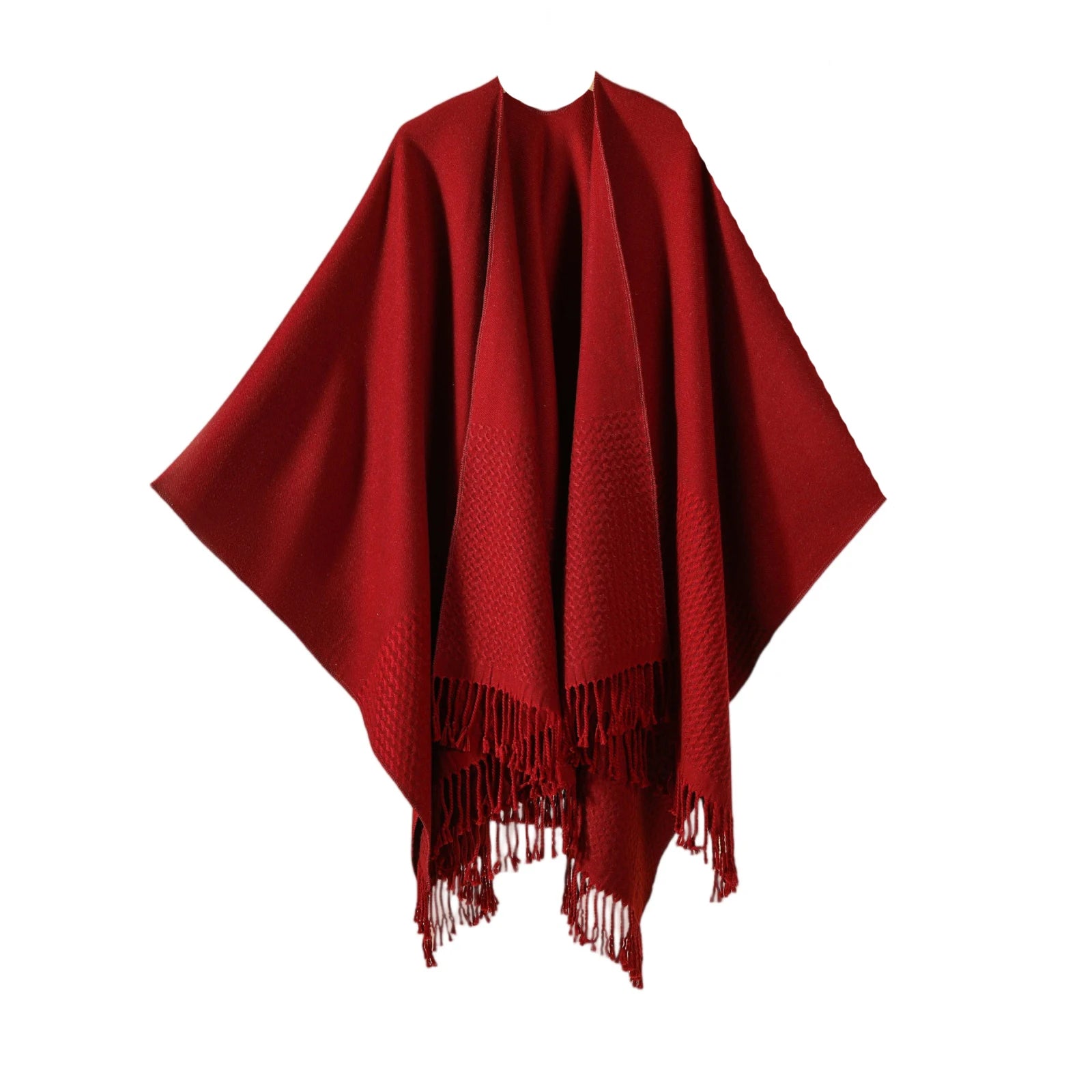 Winter Ladies' Fashion Warm Scarf Wrap Shawl Solid Color Double Layered Wearing Tassel Poncho Capes Neckerchief