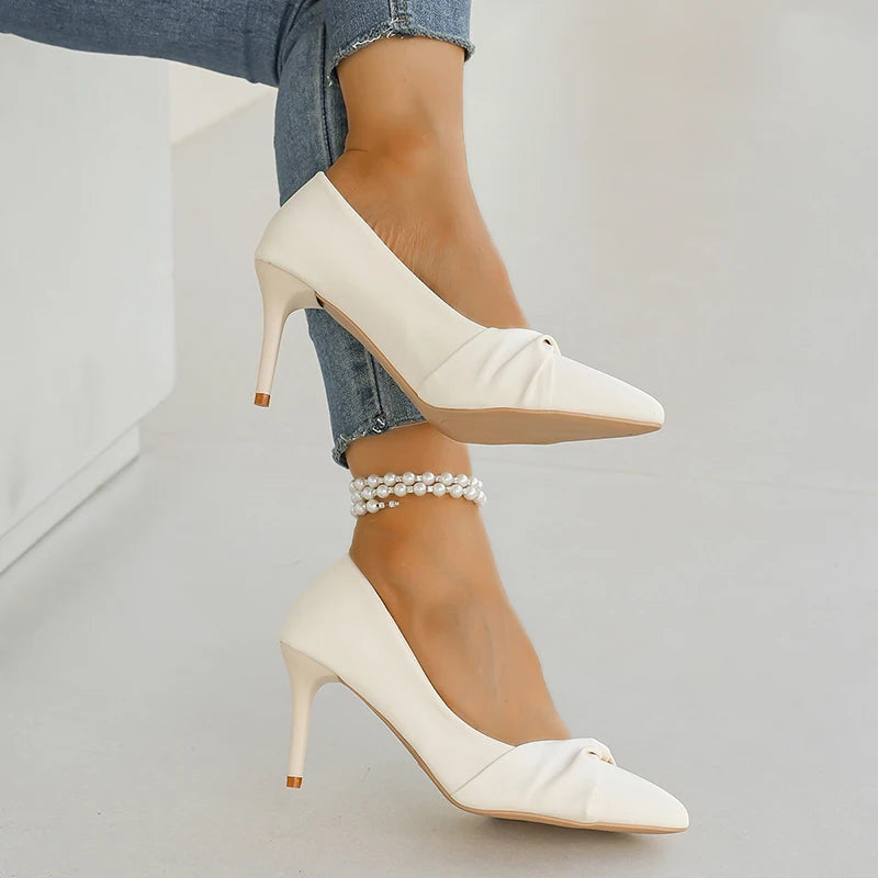 Women' Classics White High Heel Pumps Fashion Pointed Toe Banquet Dress Shoes Woman Plus Size Autumn Stiletto Heeled Pumps Mujer