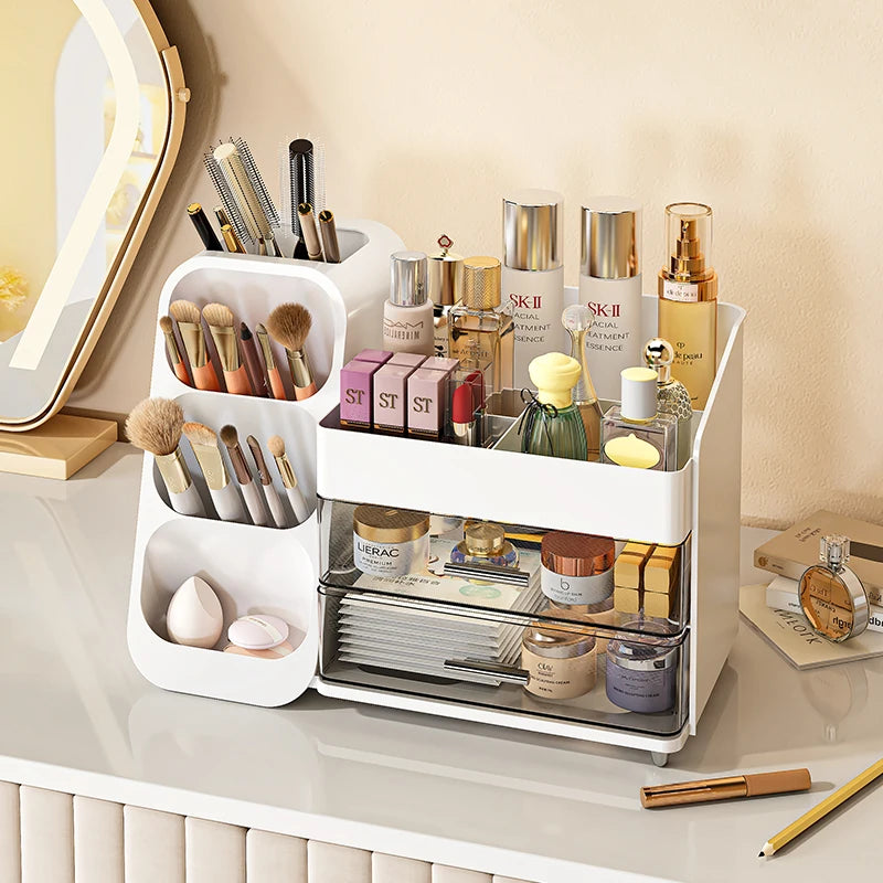 Cosmetics Storage Box, Large Capacity Desktop Dressing Table, Cosmetics Storage Rack With Oblique Plug-In Design Made Of ABS+PET