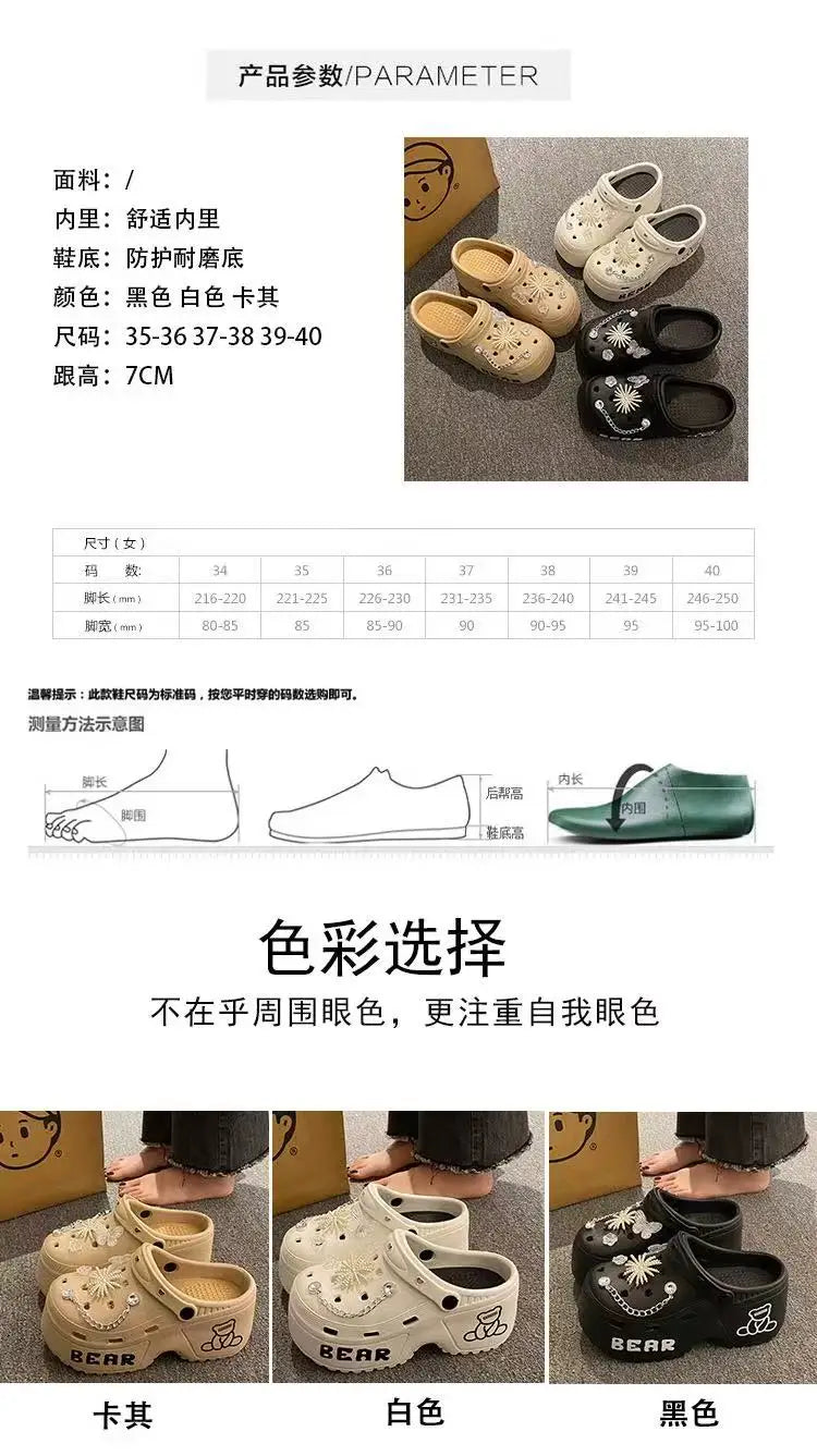 Women Slippers Cute Cartoon Platform Fashion Clogs Summer Shoes Woman Beach Slides Thick Bottom DIY Flower Female Street Sandals