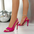 Women's Sexy High Heel Sandals  New Party Dress Round Toe Slippers Summer Fashion High Heels Brand Design