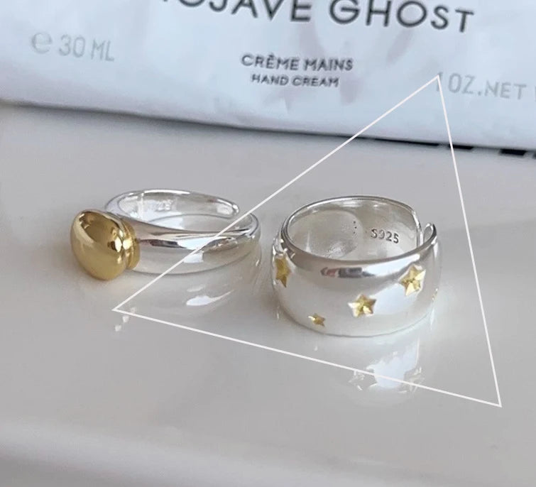 Real 925 Sterling Silver Retro Round Geometric Ring For 2 Rings Women Chain Vintage Fine Jewelry Minimalist Accessories Gift