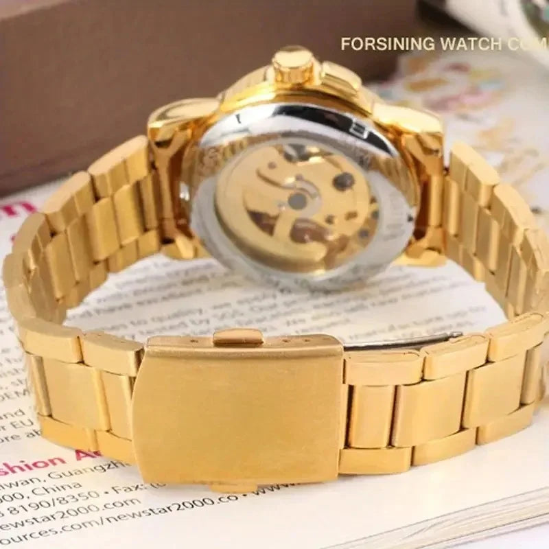 Women's Automatic Mechanical Watch - Luxurious Gold Skeleton Dial with Luminous Hands, Stainless Steel Strap, Non-High-Quality Everyday Watch Suitable for Formal and Casual Events - Ideal Gift for Women on Christmas, Birthday