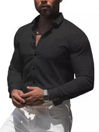 Men's formal shirt, summer long-sleeved, thin, business casual, breathable, no-iron, slimming, solid black color
