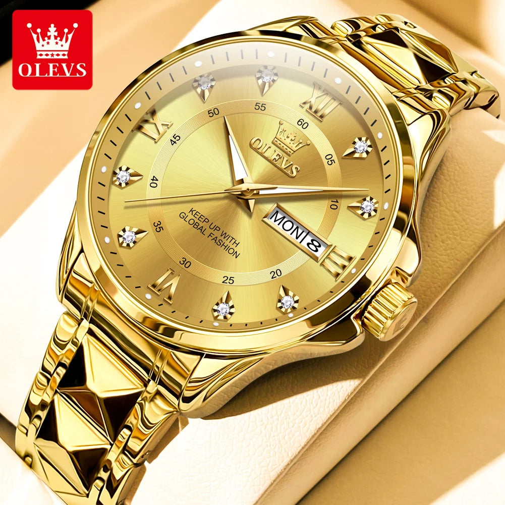 OLEVS 2906 Couple Watch Luxury Stainless Steel Waterproof Clock Fashion Roman Scale Diamond Calendar Dial Men Women Quartz Watch