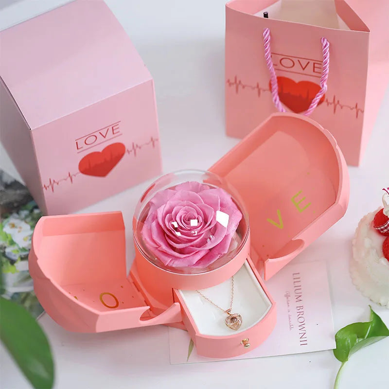 Christmas Custom Name Heart Necklace Creative Castle Double Door Jewelry Box Eternal Rose for Girl Wife Valentine's Day Gifts
