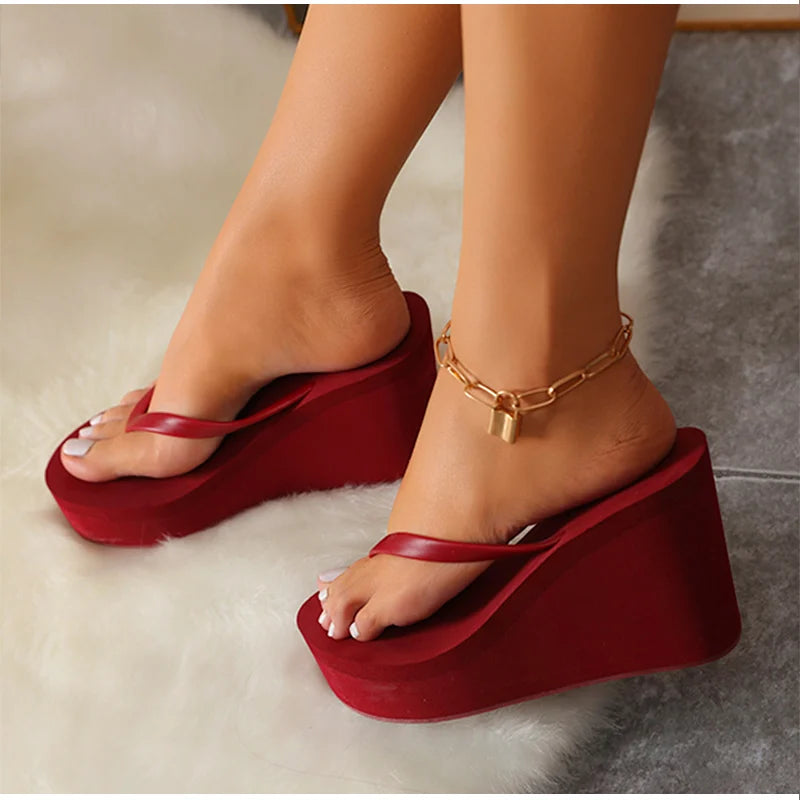 Women's Slippers  Flip Flops Fashion Wedges PU Solid Ladies Elegant Slides Comfort Casual Soft Slip On 2021 Summer Beach Shoes