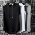 Men Tie Collar Hooded Sleeveless Vests Male Summer Loose Solid Hip Hop Tee Shirt Tops