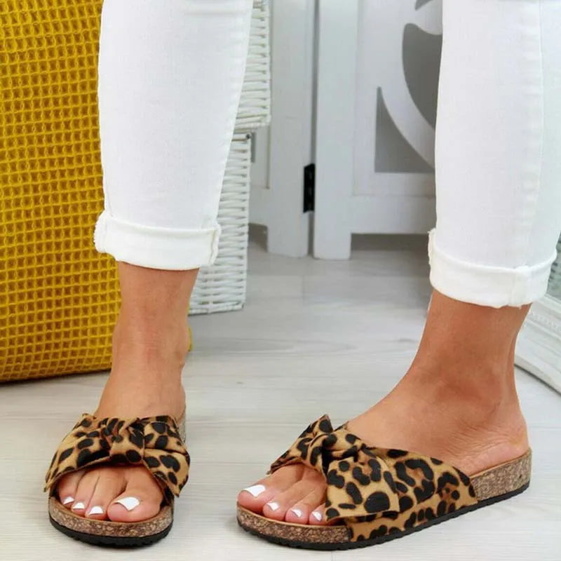 Women's Sandals 2022 Summer Platform Retro Sandals Woman  Fashion Bow Leopard Beach Slippers Women Plus Size