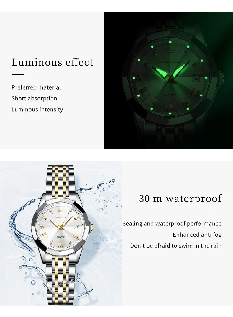 OLEVS 9931 Top Original Couple Watch Stainless Steel Rhombus Mirror Design Luxury Quartz Watch for Men Women Lover's Wristwatch