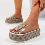 Women Slippers 2025 New Round Head Shoes Flat Soled Non-slip Slippers Woman Fashion Flowers Khaki Flats Sandals Slides Women