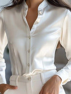 Urban Female Solid Color Stand Collar Blouses Long Sleeves Buttoned Formal Business Shirts Tops Women's Clothing 2025 New